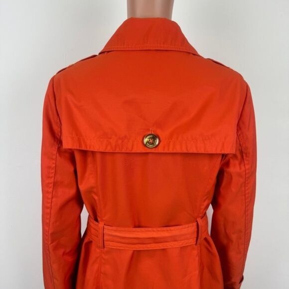 MICHAEL Michael Kors Single Breasted Pleated Trench Coat Rain Orange Size Medium - Picture 6 of 15